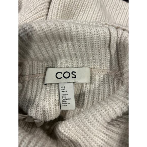 COS | Cream/Navy Striped Chunky Wool/Cotton Blend Knit Turtleneck | Small - Picture 11 of 12